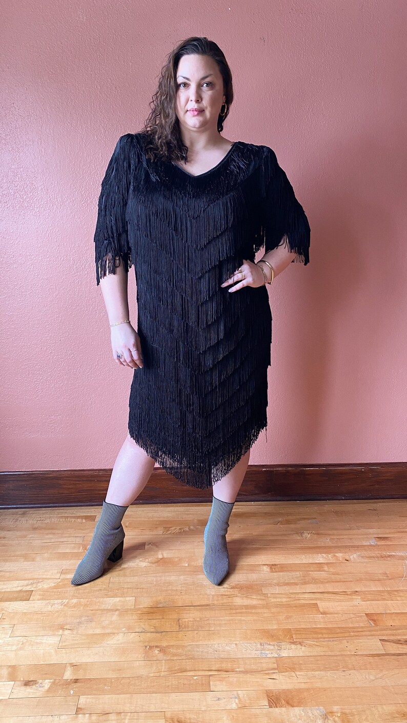 Vintage Plus Size Full Fringe Dress Flapper Dress Size 1X 2X