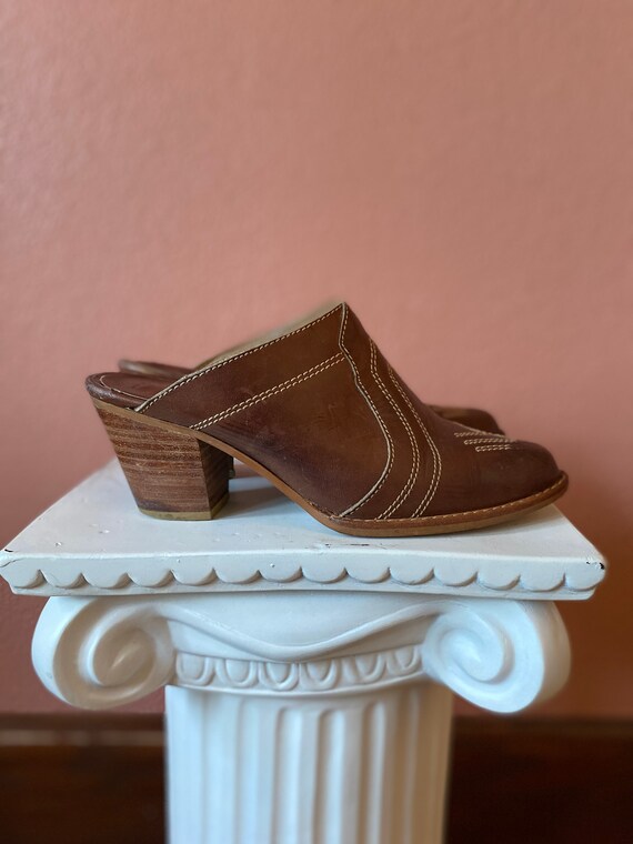 leather wooden clogs heels boho - size 7.5