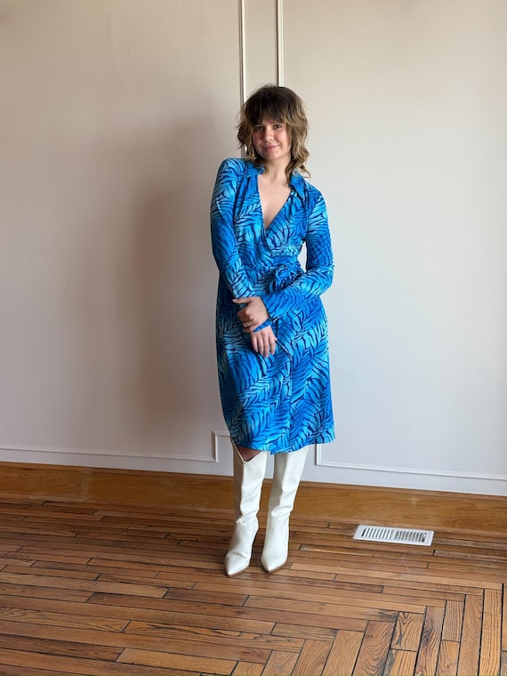 90s/Y2K Express Blue Zebra Print Long Sleeve Wrap… - image 3