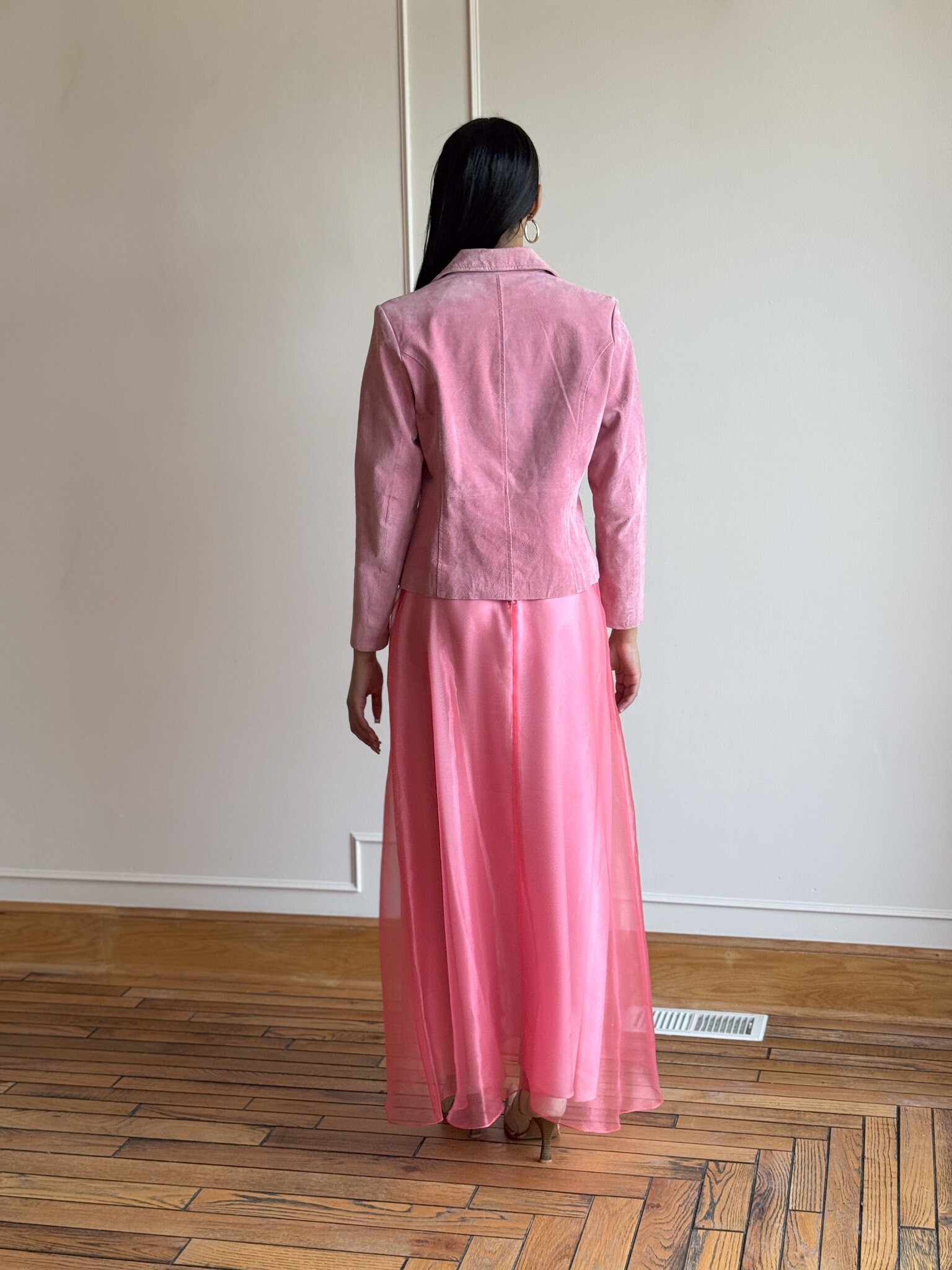 00s Y2k Soft Pink Suede Jacket Blazer Coat Tuxedo Leather