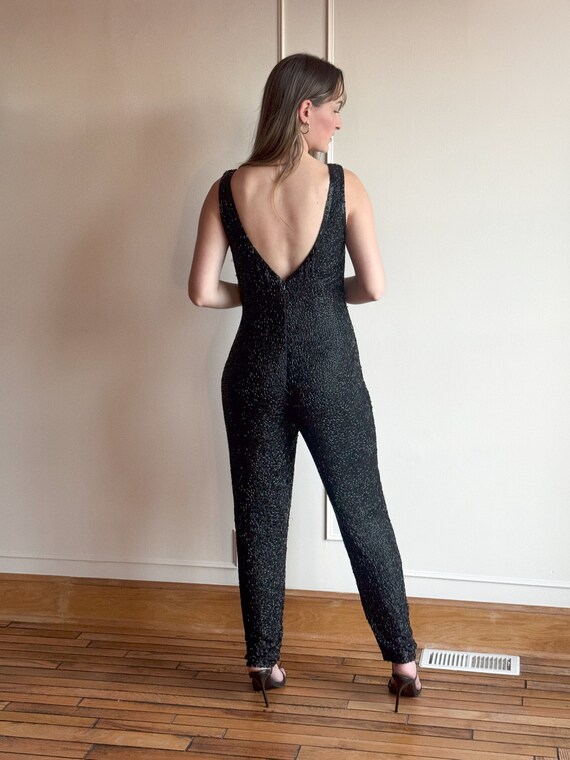 90s Lillie Rubin Sequin Jumpsuit Holiday NYE Blac… - image 8