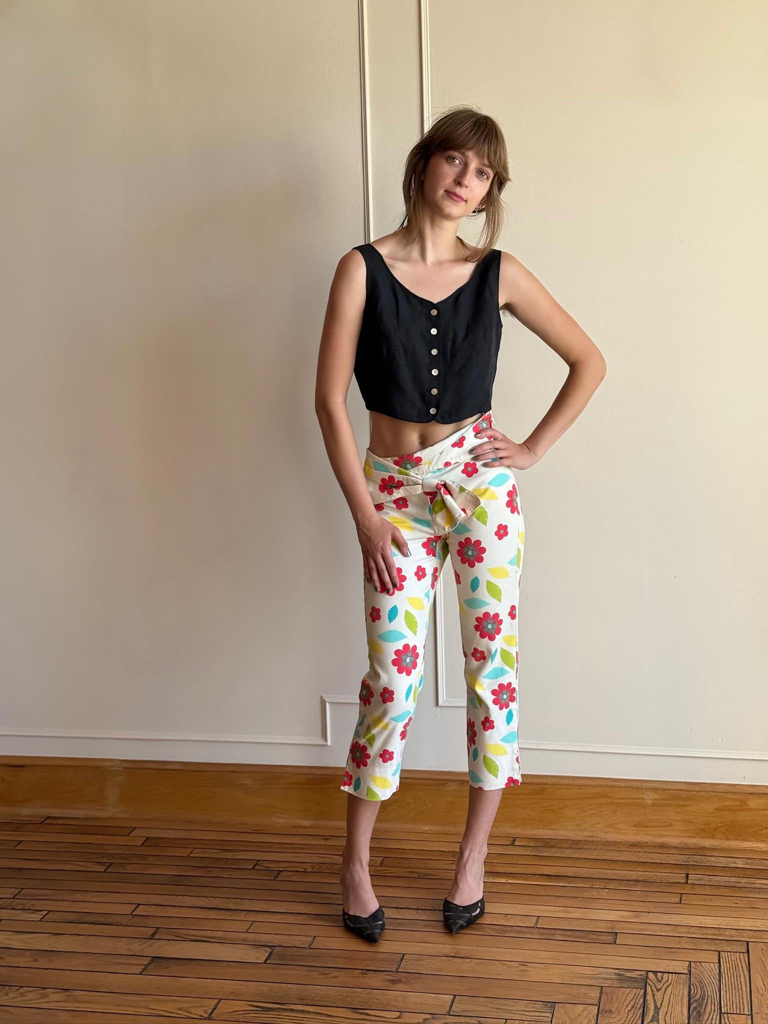 Y2k/90s Moschino Flower Print Low Rise Capri Jeans Colorful