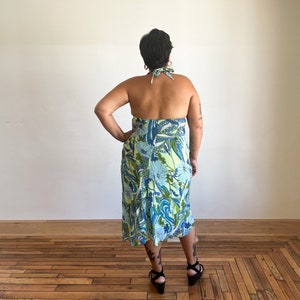 00s y2k Robe Halter Top Backless Midi Robe Vert Bleu Daisy Paisley Robe Summer Date Party Dress image 9