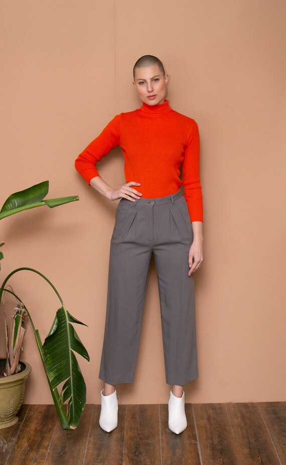 80s Armani High Waist Pants Gray Structured Pants… - image 4