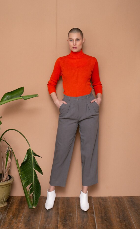 80s Armani High Waist Pants Gray Structured Pants… - image 6