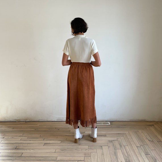 90s High Waist Skirt Suede Leather Skirt Tan Brow… - image 10