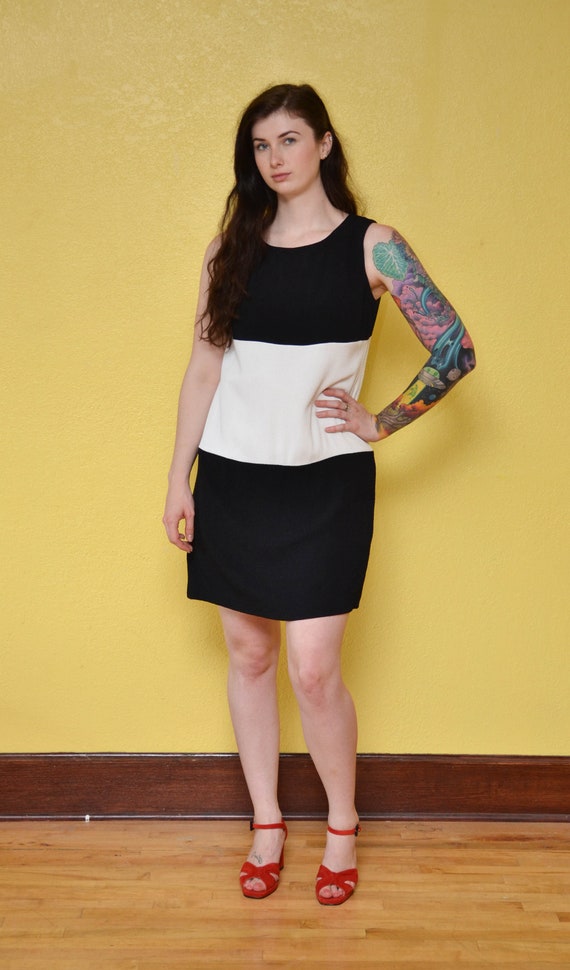 90s Black White Minimal Dress Mod Dress Mini Dres… - image 3