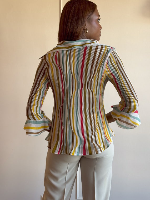 00s Pastel Rainbow Striped Top // Collared Y2K Bl… - image 8