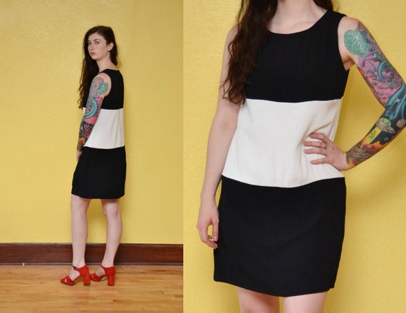 90s Black White Minimal Dress Mod Dress Mini Dres… - image 1