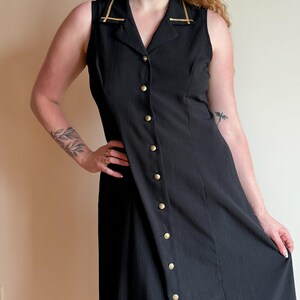 black midi dress gold buttons Black Gold Button Midi Fitted Dress – Jules & James Boutique main image 1