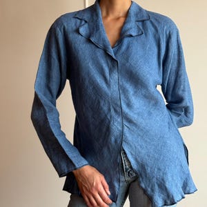 90er Jahre Teatro dei Sogni Italienische Seidenmischung Blau Bluse - Notch Soft Collar Shirt - Medium
