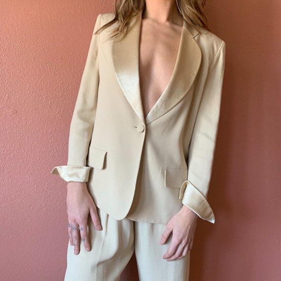 80s Suit Two Piece Matching Suit Set Ivory White … - image 2