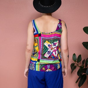 80s Three Piece Short Suit Set Bright Blue Colorful Avant Garde Vaporwave Set Shorts Tank Blazer Abstract Sequin Bead Vegas Caesar's Palace image 10