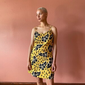 00s Y2K Mini Dress Tropical Summer Dress Hibiscus Print Yellow Cheetah Print Mini Dress Silk Dress image 6