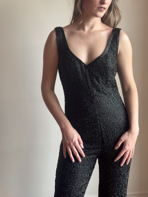 90s Lillie Rubin Sequin Jumpsuit Holiday NYE Blac… - image 2