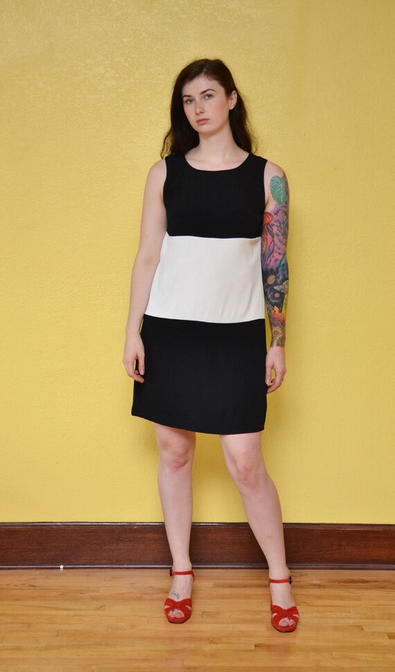 90s Black White Minimal Dress Mod Dress Mini Dres… - image 6