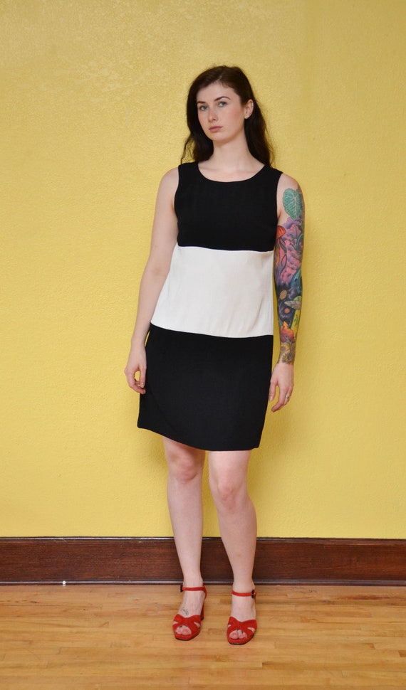 90s Black White Minimal Dress Mod Dress Mini Dres… - image 5