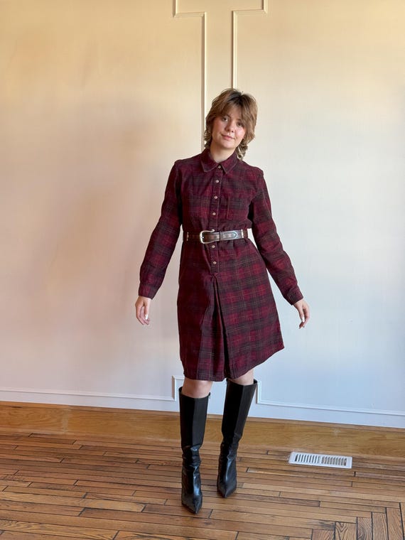 90s Corduroy Long Sleeve Flannel Burgundy Tartan Plaid Fall Winter
