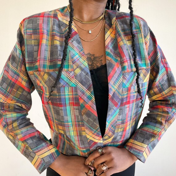 80s Plaid Blazer Casual Blazer Day Jacket Multico… - image 3