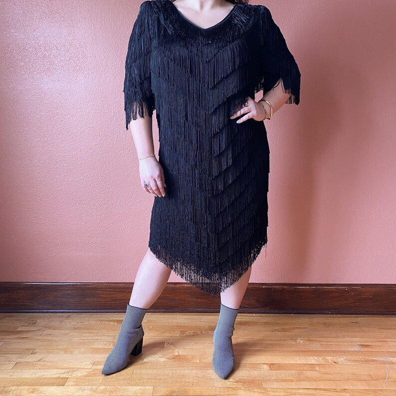 Vintage Plus Size Full Fringe Dress Flapper Dress Size 1X 2X