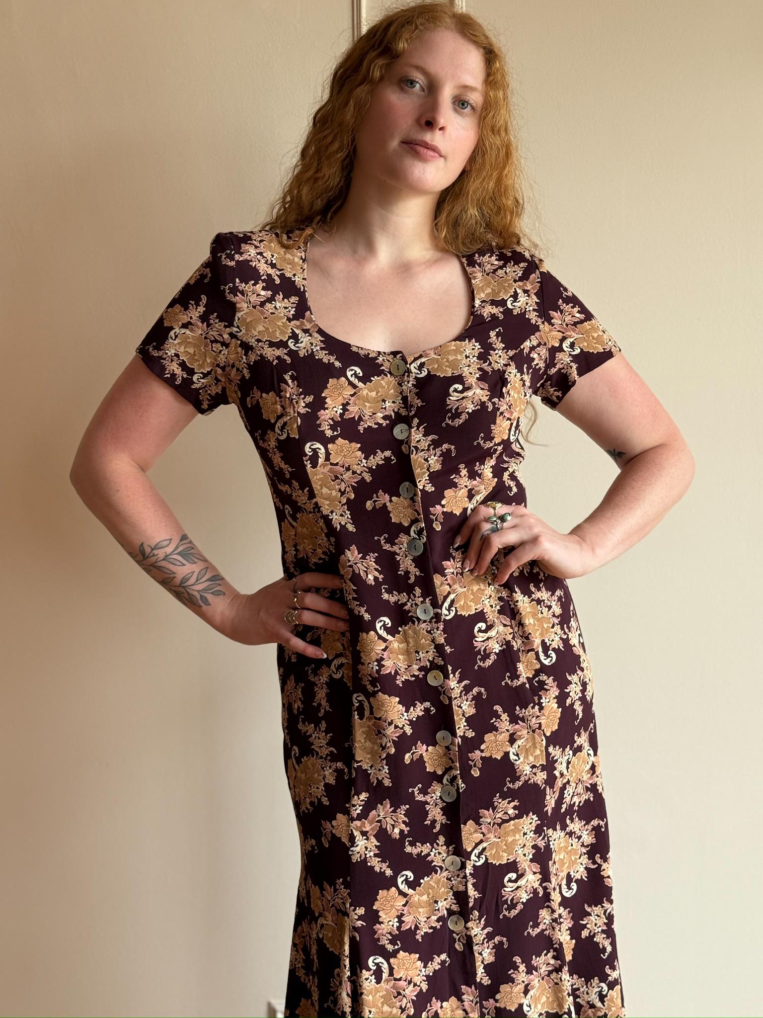 brown puff sleeve dress Brown Puff Sleeve Mimi Midi Dress