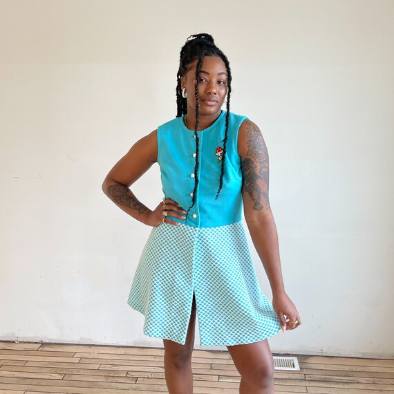 60s Dress Mod Mini Dress Bright Blue Polka Dot Mu… - image 7