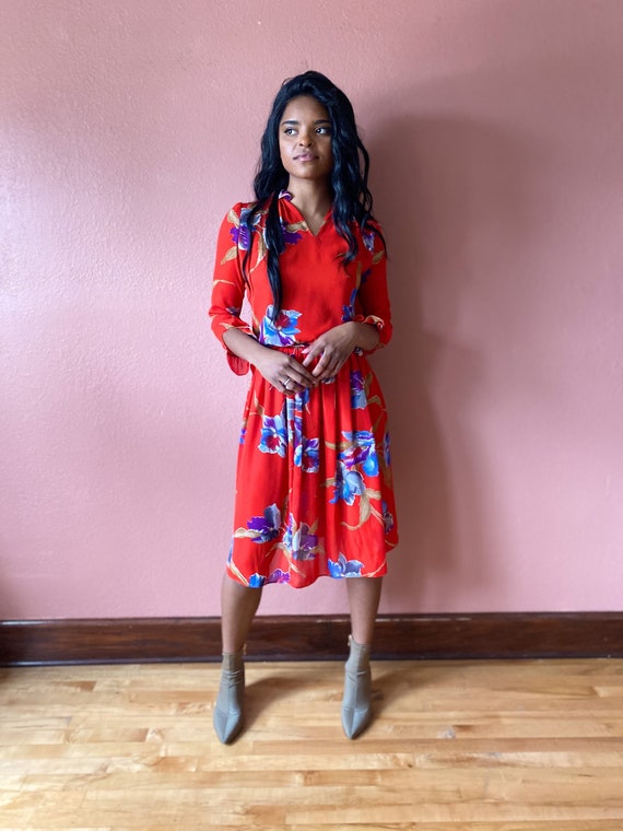 Red Floral Matching Two Piece Skirt Set - XS