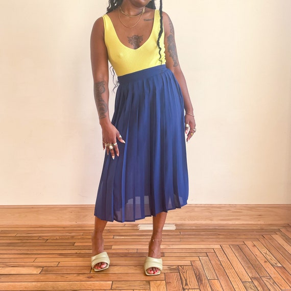 80s Skirt Navy Blue Midi Skirt Pleated Sheer Skir… - image 6