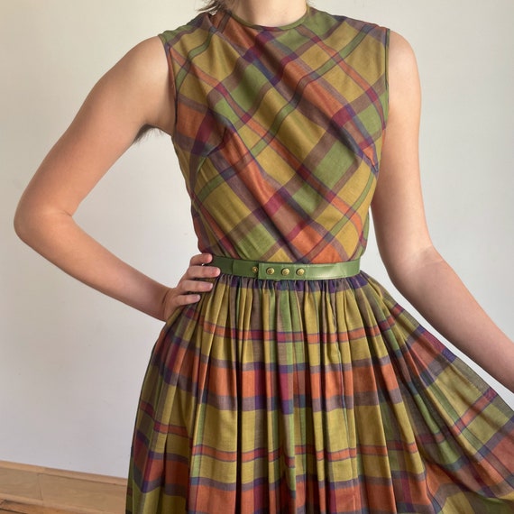 60s Fall Plaid Dress Full Skirt Fit and Flare Hig… - image 8