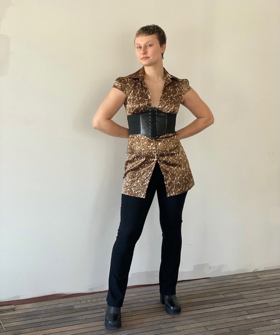 Y2K Guess Jeans Leopard Print Blouse – Deep V-Nec… - image 7