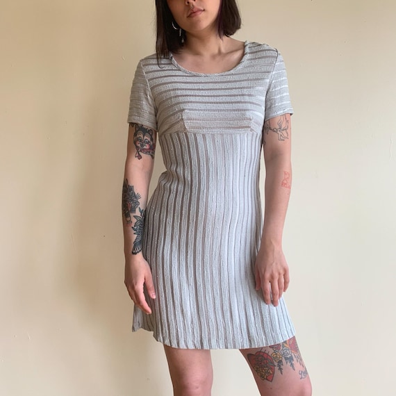 silver t-shirt dress Silver Disc Sequin Oversized T-shirt Party Dress