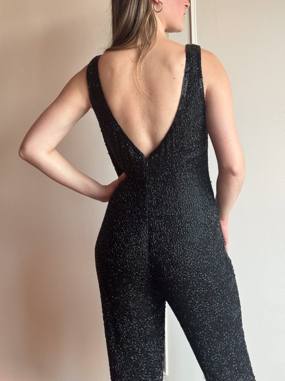 90s Lillie Rubin Sequin Jumpsuit Holiday NYE Blac… - image 7