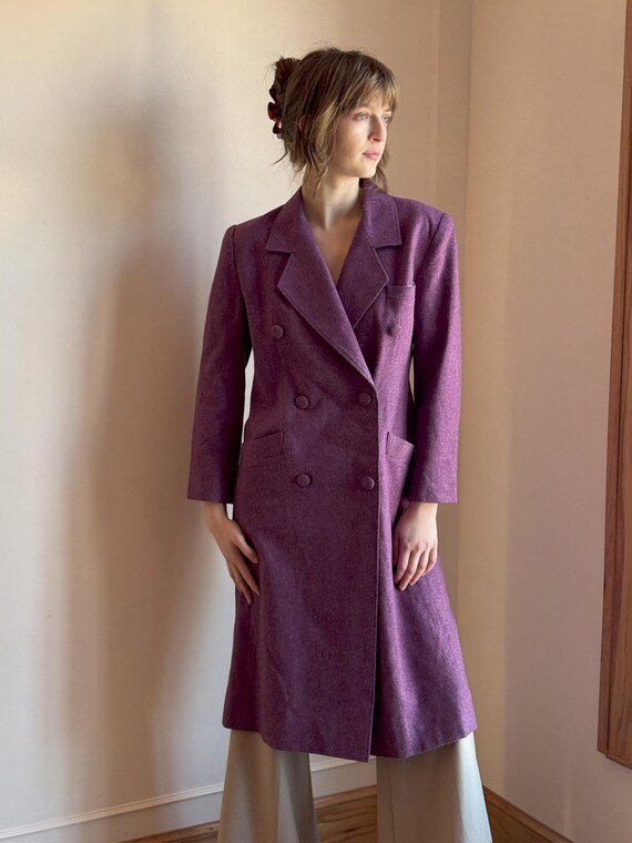 70s Lilac Purple Wool Peacoat Double-breasted Structured