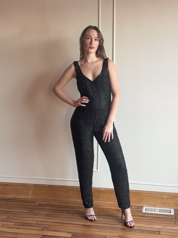 90s Lillie Rubin Sequin Jumpsuit Holiday NYE Blac… - image 5