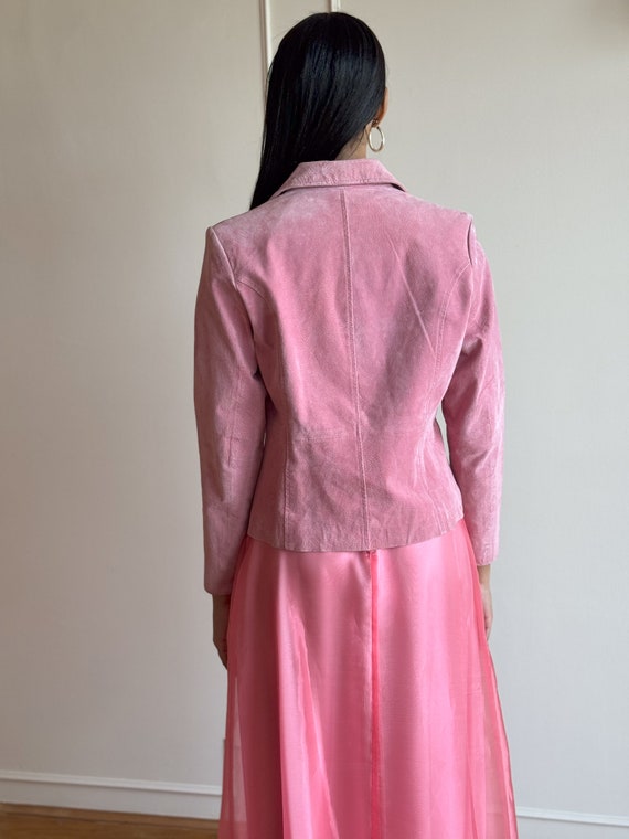 00s y2k Soft Pink Suede Jacket Blazer Coat Tuxedo… - image 7