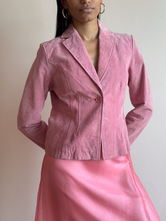 00s y2k Soft Pink Suede Jacket Blazer Coat Tuxedo… - image 6