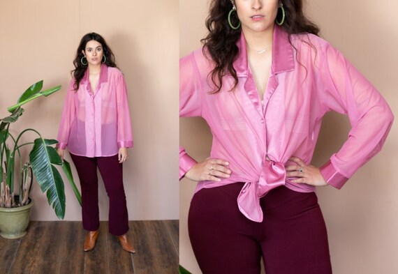 button up sheer blouse