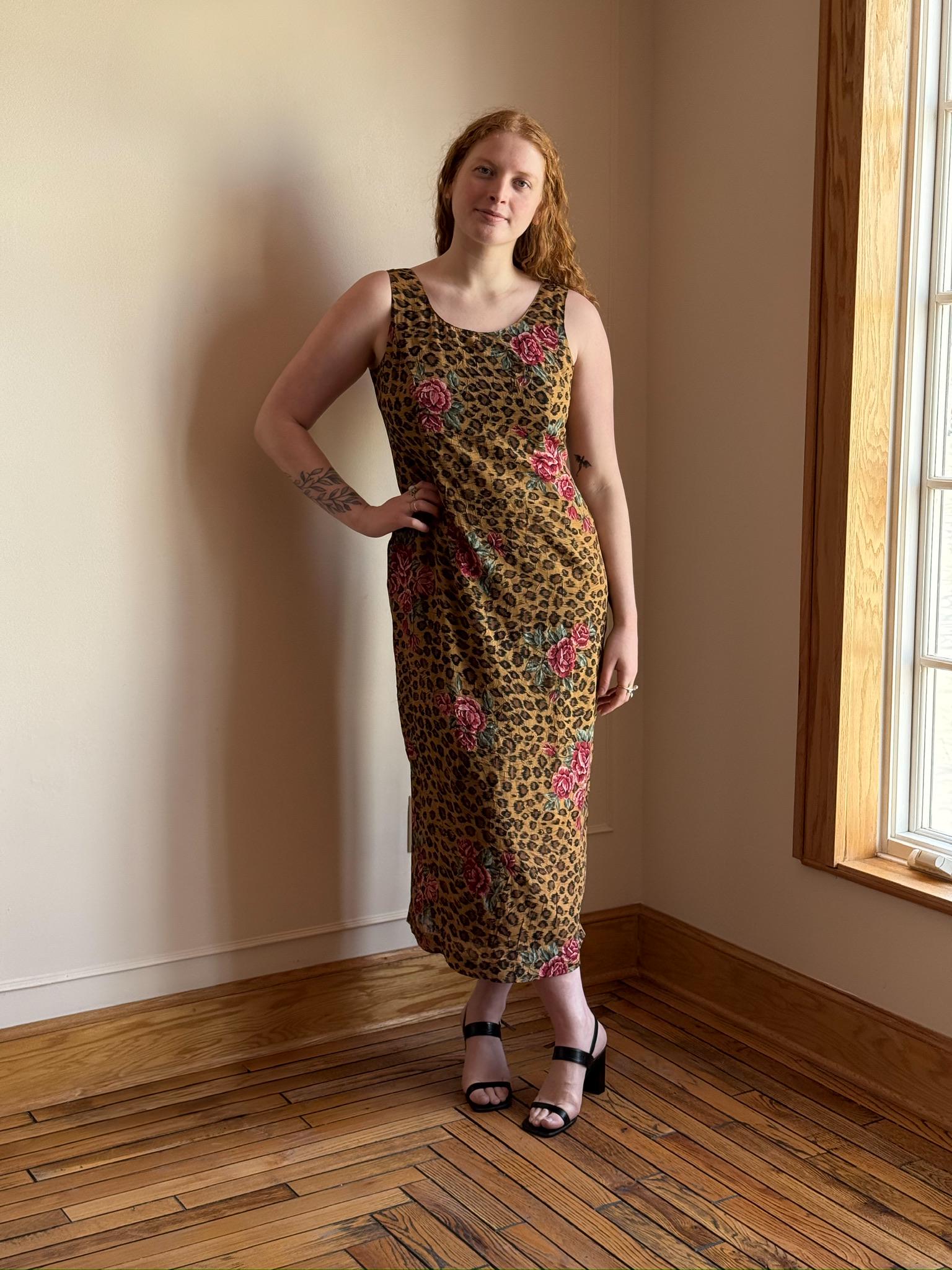 leopard print dress with red roses DNA couture | Dresses | Dna Couture Leopard Print Strapless Midi Dress With Red  Rose Accents Medium