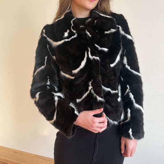 70s Fur Coat Black White Exotic Fur Coat Skunk Co… - image 5