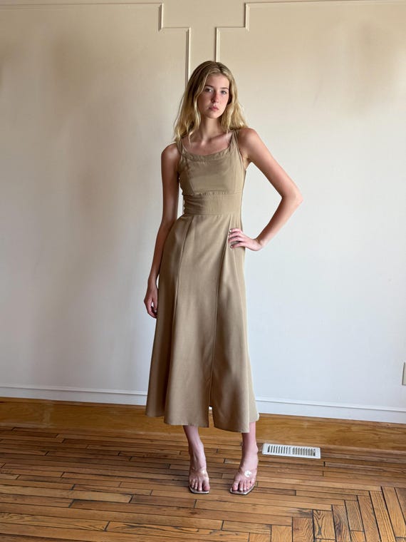 90s Claude Montana Wool Blend Midi Dress - Minimalist Designer Made in Italy