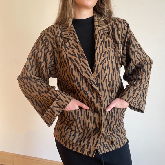 90s Blazer YSL Brown Black Pattern Abstract Black… - image 1