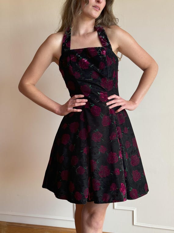 halter babydoll dress GirlyVibes Dress Blue Dress Halter Neck Dress Floral Babydoll Dress – YZZI  HE – Land Decora main image 1