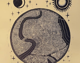 Linocut map of New Orleans