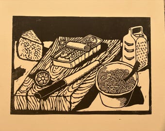 Original Linocut- Pasta with Sardines