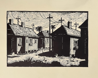 Side Streets- Original linocut print