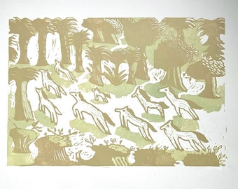 horse family linocut