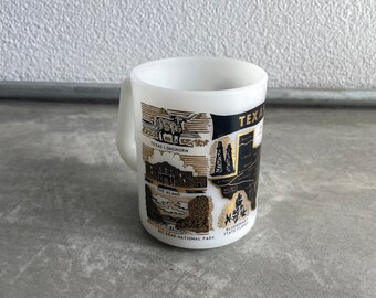 Vintage Texas Milk Glass Coffee Mug | Vintage Black and Gold Mug | Texana | Lone Star State | Texas Landmarks