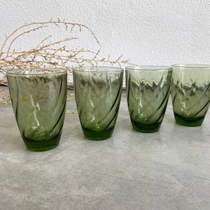 Tall Green Swirl Glassware Set of 4 | Vintage Green High Ball Glasses | Green Rocks Glasses | Vintage Barware | Vintage Glassware | MCM