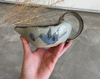 Vintage El Palomar Mexico Pottery Gravy Boat | Mexican Pottery | En Edwards | Blue Bird and Flower Design