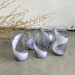 Vintage Purple Swirl Juice Glassware | Set of 6 | Vintage Handmade Glasses | Vintage Barware | Boho Glassware